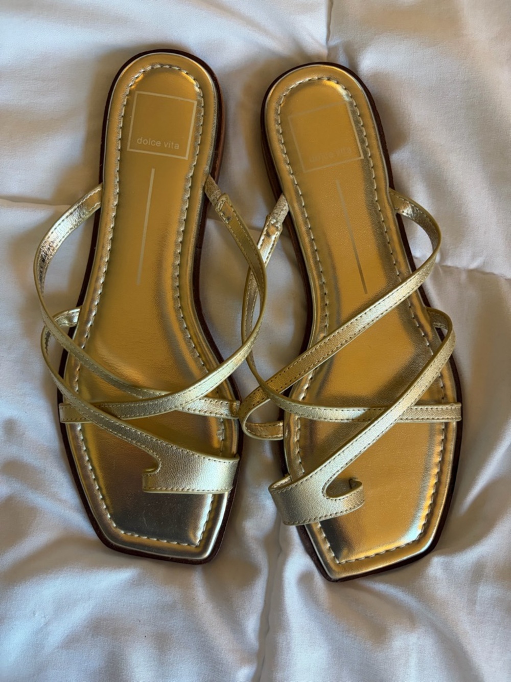 Dolce Vita Metallic Gold Multi-Strap Square-Toe Sandals